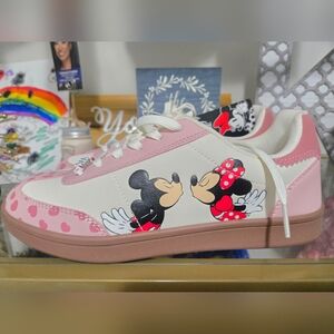 Disney Pink and White Women's Sneakers with Mickey & Minnie Art